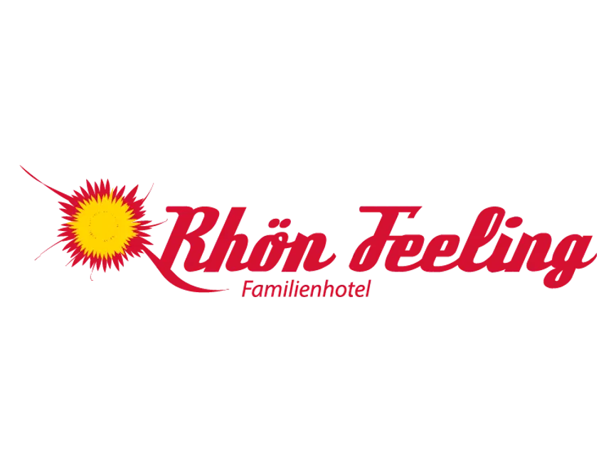 Brand logo with a yellow sunburst and red cursive text on a black background.